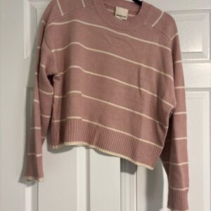 Elegant Pink Striped Crew Neck Sweater